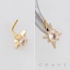 DIMENSIONAL MULTI CZ STARBURST CZ POLISH 316L SURGICAL STEEL L-SHAPE NOSE RING